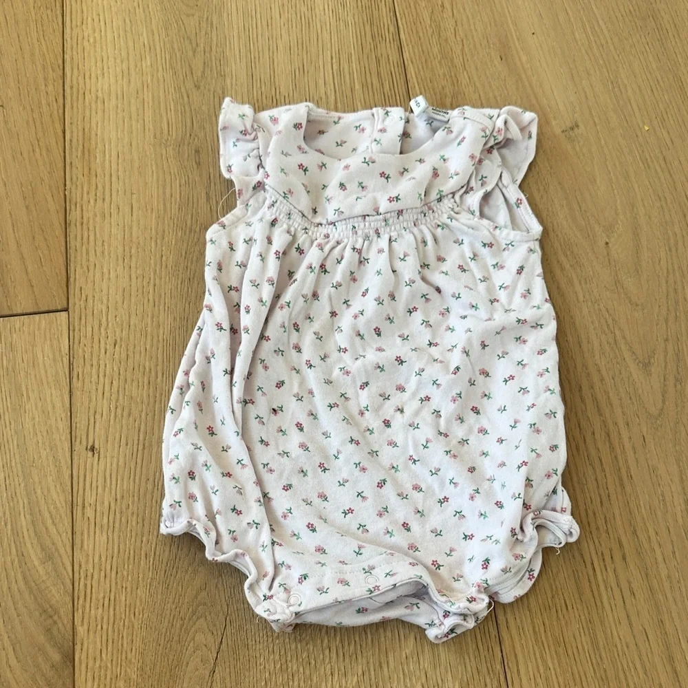 Janie and Jack Floral romper - White and Pink 6/12m